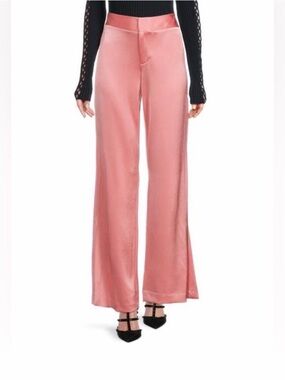 Alice + Olivia Jc Mid-Rise Satin Pants With Side Slits In Rose Size 2